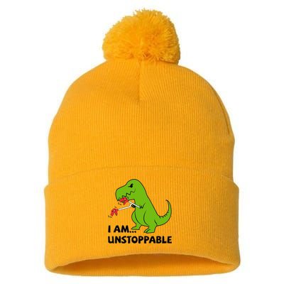 I'M UNSTOPPABLE T-Rex Dinosaur Funny Cute Trendy Pom Pom 12in Knit Beanie