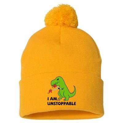 I'M UNSTOPPABLE T-Rex Dinosaur Funny Cute Trendy Pom Pom 12in Knit Beanie