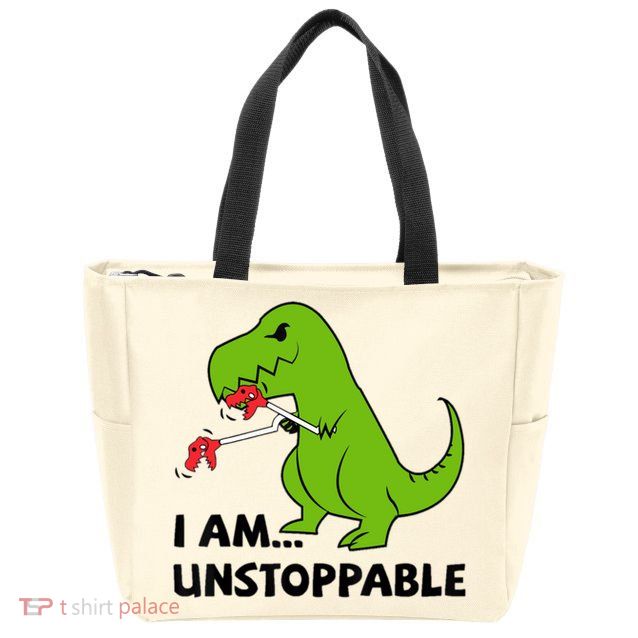 I'M UNSTOPPABLE T-Rex Dinosaur Funny Cute Trendy Zip Tote Bag