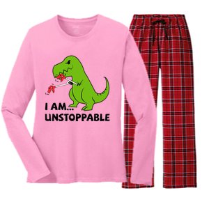 I'M UNSTOPPABLE T-Rex Dinosaur Funny Cute Trendy Women's Long Sleeve Flannel Pajama Set 