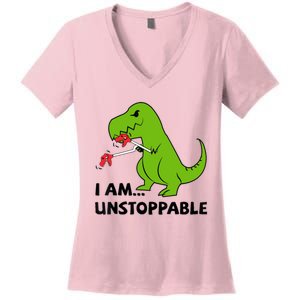 I'M UNSTOPPABLE T-Rex Dinosaur Funny Cute Trendy Women's V-Neck T-Shirt