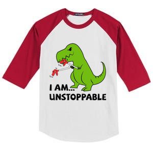 I'M UNSTOPPABLE T-Rex Dinosaur Funny Cute Trendy Kids Colorblock Raglan Jersey