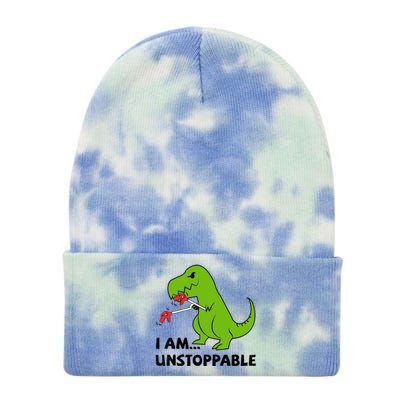 I'M UNSTOPPABLE T-Rex Dinosaur Funny Cute Trendy Tie Dye 12in Knit Beanie