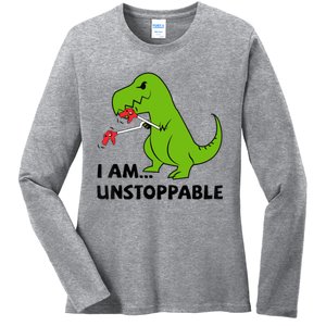 I'M UNSTOPPABLE T-Rex Dinosaur Funny Cute Trendy Ladies Long Sleeve Shirt