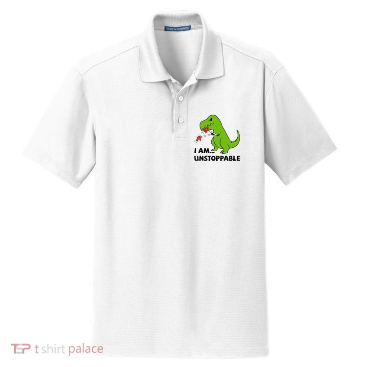 I'M UNSTOPPABLE T-Rex Dinosaur Funny Cute Trendy Dry Zone Grid Polo