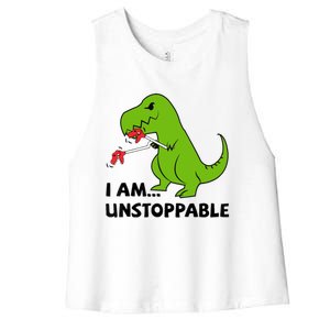 I'M UNSTOPPABLE T-Rex Dinosaur Funny Cute Trendy Women's Racerback Cropped Tank