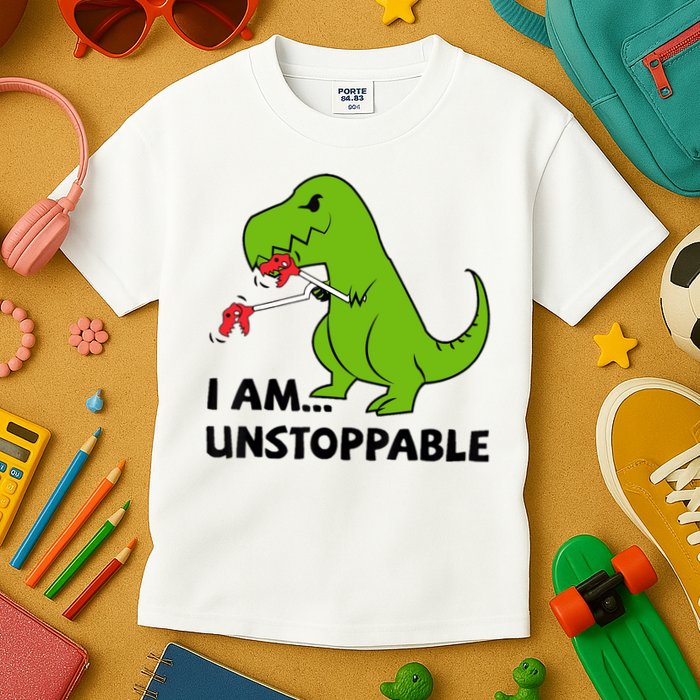 I'M UNSTOPPABLE T-Rex Dinosaur Funny Cute Trendy Kids T-Shirt