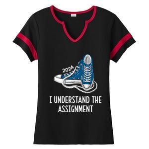 I Understand The Assignment Sneakers And Pearls Kamala 2024 Ladies Halftime Notch Neck Tee