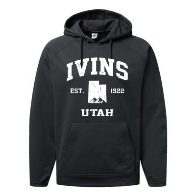 Ivins Utah Ut Vintage State Athletic Style Performance Fleece Hoodie