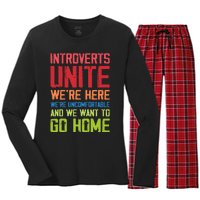 Introverts Unite WeRe Here Uncomfortable Want To Go Home Women's Long Sleeve Flannel Pajama Set 