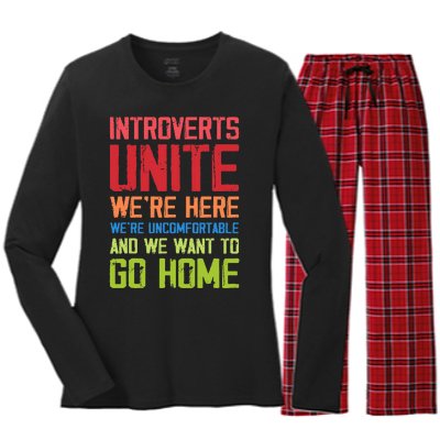 Introverts Unite WeRe Here Uncomfortable Want To Go Home Women's Long Sleeve Flannel Pajama Set 