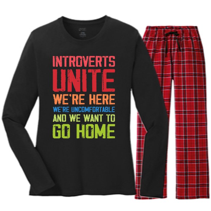 Introverts Unite WeRe Here Uncomfortable Want To Go Home Women's Long Sleeve Flannel Pajama Set 