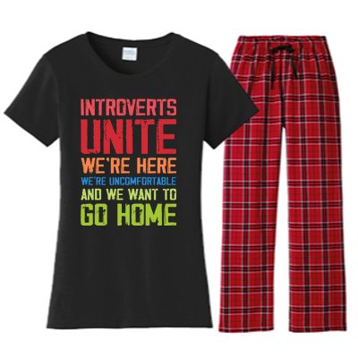 Introverts Unite WeRe Here Uncomfortable Want To Go Home Women's Flannel Pajama Set