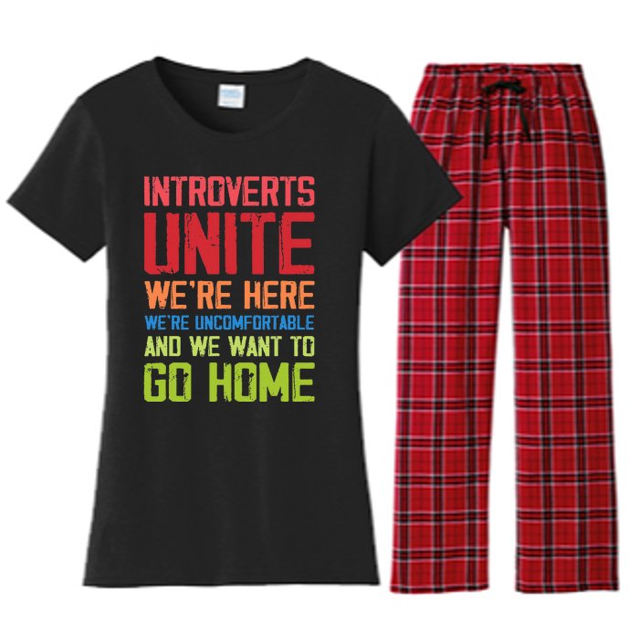 Introverts Unite WeRe Here Uncomfortable Want To Go Home Women's Flannel Pajama Set