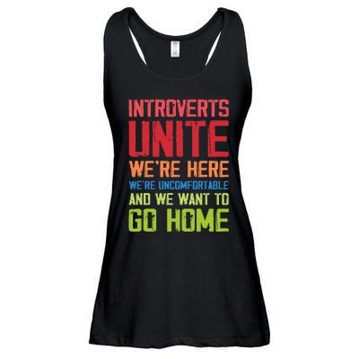 Introverts Unite WeRe Here Uncomfortable Want To Go Home Ladies Essential Flowy Tank