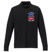 I Vote Anyone But Trump Election 2024 Premium Performance Long Sleeve Polo