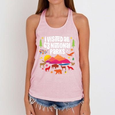 I Visited All 63 National Parks Great Gift Women's Knotted Racerback Tank