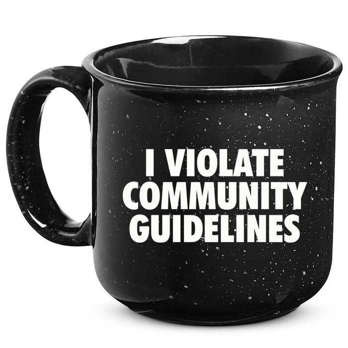 I Violate Community Guidelines Funny Sarcastic 15oz Campfire Ceramic Mug