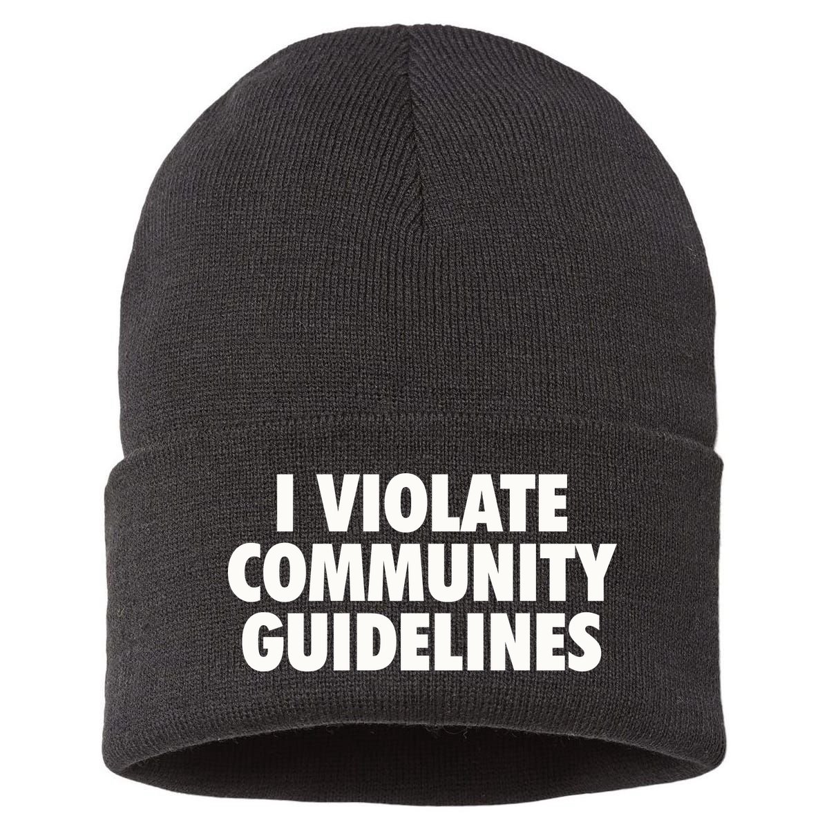 I Violate Community Guidelines Funny Sarcastic Sustainable Knit Beanie