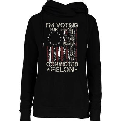 IM Voting Convicted Felon 2024 American Flag On Back Womens Funnel Neck Pullover Hood