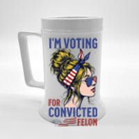 IM Voting Convicted Felon 2024 Messy Bun Beer Stein