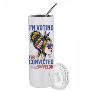 IM Voting Convicted Felon 2024 Messy Bun Stainless Steel Tumbler