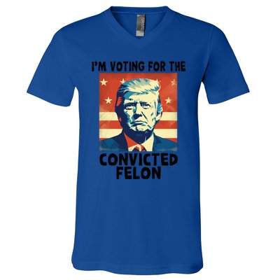 IM Voting Convicted Felon 2024 Donald Trump Vintage Us Flag Funny Gift V-Neck T-Shirt