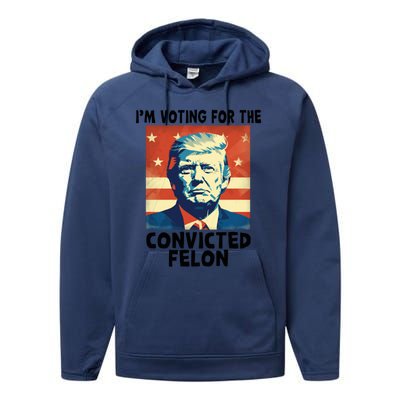 IM Voting Convicted Felon 2024 Donald Trump Vintage Us Flag Funny Gift Performance Fleece Hoodie