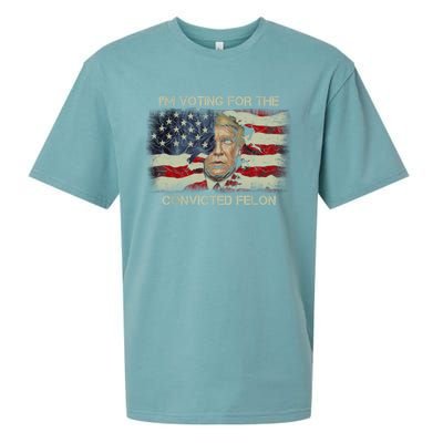 IM Voting Convicted Felon 2024 Trump Retro American Flag Gift Sueded Cloud Jersey T-Shirt