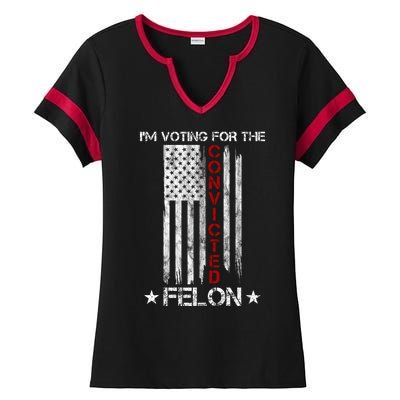 Im Voting Convicted Felon 2024 Pro Trump Usa Flag Ladies Halftime Notch Neck Tee