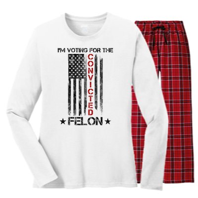 Im Voting Convicted Felon 2024 Pro Trump Usa Flag Women's Long Sleeve Flannel Pajama Set 