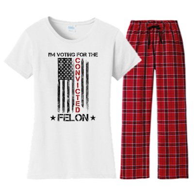 Im Voting Convicted Felon 2024 Pro Trump Usa Flag Women's Flannel Pajama Set