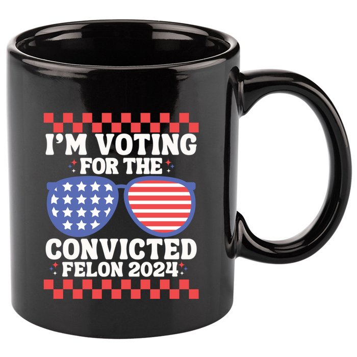 IM Voting Convicted Felon 2024 Usa Flag Sunglasses Groovy Gift 11oz C Handle Ceramic Mug