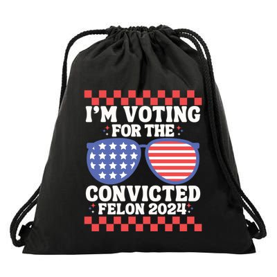 IM Voting Convicted Felon 2024 Usa Flag Sunglasses Groovy Gift Drawstring Bag