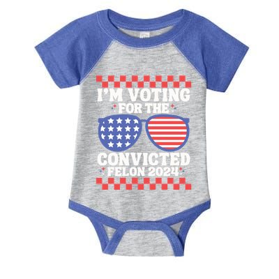 IM Voting Convicted Felon 2024 Usa Flag Sunglasses Groovy Gift Infant Baby Jersey Bodysuit