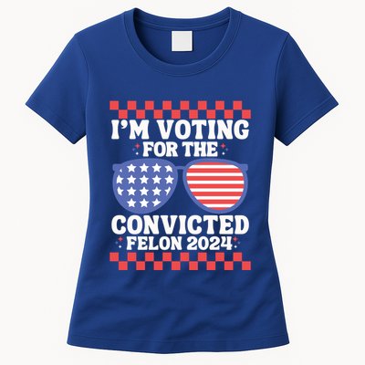 IM Voting Convicted Felon 2024 Usa Flag Sunglasses Groovy Gift Womens T-Shirt