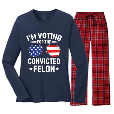 Im Voting Convicted Felon Funny Pro Trump 2024 Women's Long Sleeve Flannel Pajama Set 