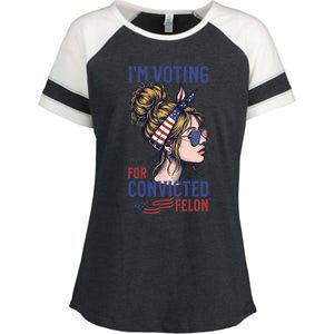 IM Voting Convicted Felon In 2024 Messy Bun Gift Enza Ladies Jersey Colorblock Tee