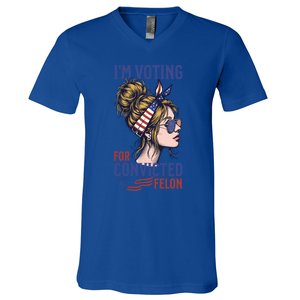 IM Voting Convicted Felon In 2024 Messy Bun Gift V-Neck T-Shirt