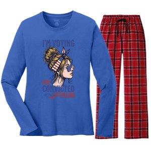 IM Voting Convicted Felon In 2024 Messy Bun Gift Women's Long Sleeve Flannel Pajama Set 