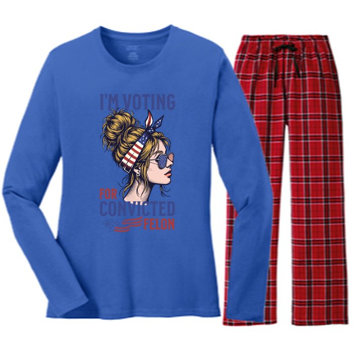 IM Voting Convicted Felon In 2024 Messy Bun Gift Women's Long Sleeve Flannel Pajama Set 