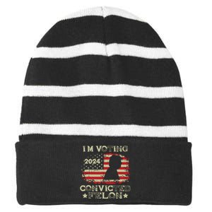 Im Voting Convicted Felon Funny Pro Trump 2024 Striped Beanie with Solid Band