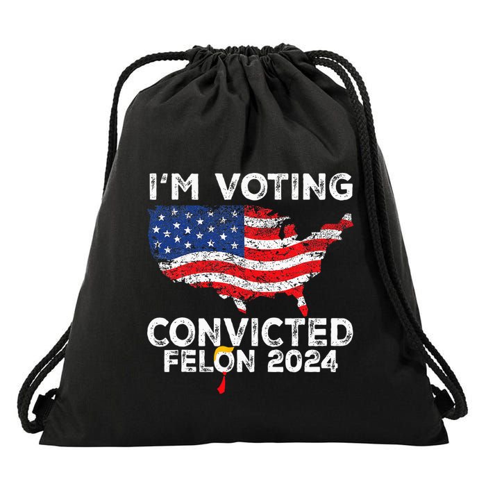 IM Voting Convicted Felon 2024 Funny Pro Trump Us Map Drawstring Bag