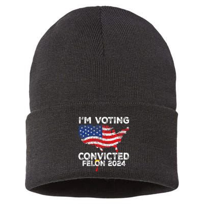 IM Voting Convicted Felon 2024 Funny Pro Trump Us Map Sustainable Knit Beanie