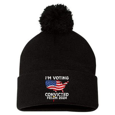 IM Voting Convicted Felon 2024 Funny Pro Trump Us Map Pom Pom 12in Knit Beanie