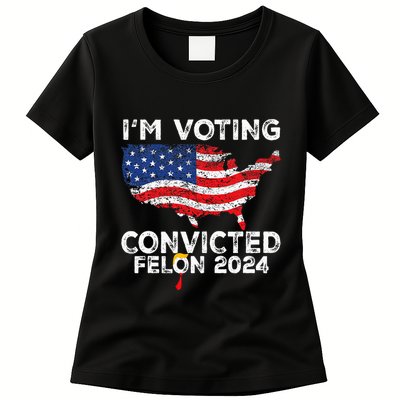 IM Voting Convicted Felon 2024 Funny Pro Trump Us Map Womens T-Shirt