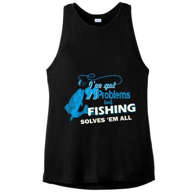 I've Got 99 Problem but Fishing Solves Them All Ladies PosiCharge Tri-Blend Wicking Tank