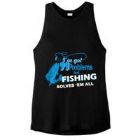 I've Got 99 Problem but Fishing Solves Them All Ladies PosiCharge Tri-Blend Wicking Tank