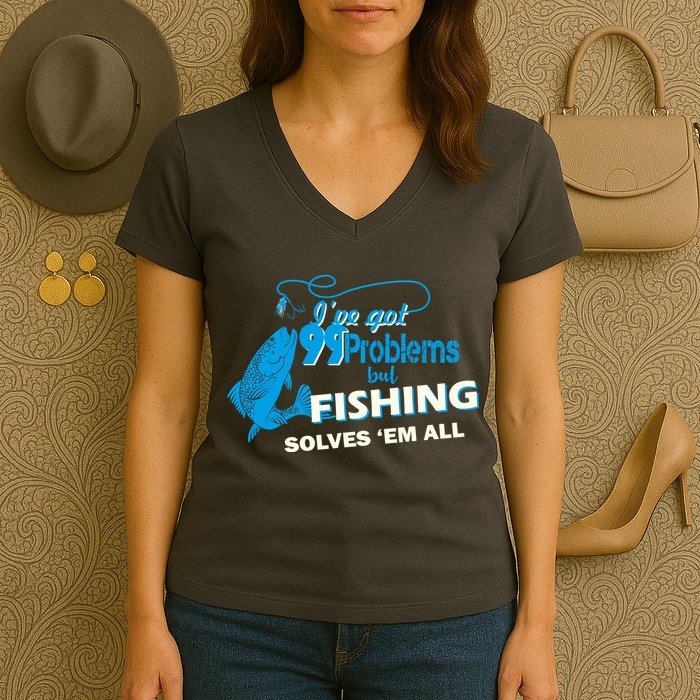 I've Got 99 Problem but Fishing Solves Them All Women's V-Neck T-Shirt