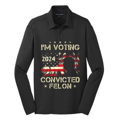 IM Voting For A Felon In 2024 Us Flag Convicted Felon Silk Touch Performance Long Sleeve Polo